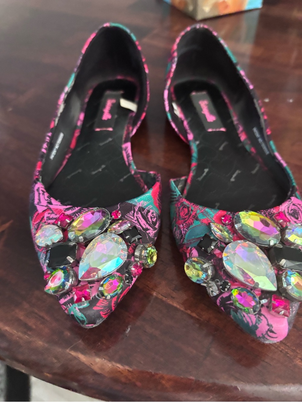 Betseyville Size 7 Jeweled Pointed Toe D’Orsay Flats Satin Pink Goth